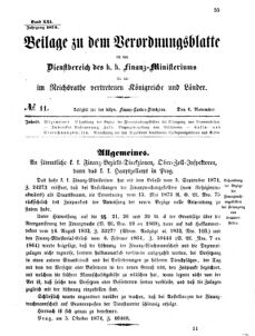 Verordnungsblatt für den Dienstbereich des K.K. Finanzministeriums für die im Reichsrate vertretenen Königreiche und Länder 18741106 Seite: 1