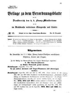 Verordnungsblatt für den Dienstbereich des K.K. Finanzministeriums für die im Reichsrate vertretenen Königreiche und Länder 18741228 Seite: 1