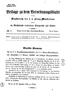 Verordnungsblatt für den Dienstbereich des K.K. Finanzministeriums für die im Reichsrate vertretenen Königreiche und Länder 18750102 Seite: 1