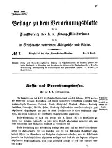 Verordnungsblatt für den Dienstbereich des K.K. Finanzministeriums für die im Reichsrate vertretenen Königreiche und Länder 18750409 Seite: 1