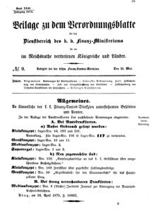 Verordnungsblatt für den Dienstbereich des K.K. Finanzministeriums für die im Reichsrate vertretenen Königreiche und Länder 18750525 Seite: 1