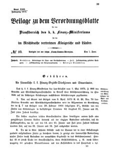 Verordnungsblatt für den Dienstbereich des K.K. Finanzministeriums für die im Reichsrate vertretenen Königreiche und Länder 18750607 Seite: 1