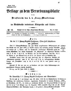 Verordnungsblatt für den Dienstbereich des K.K. Finanzministeriums für die im Reichsrate vertretenen Königreiche und Länder 18750719 Seite: 1