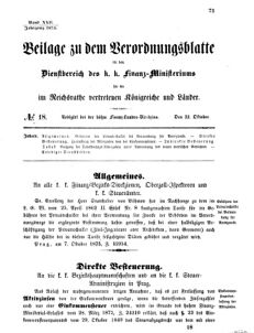 Verordnungsblatt für den Dienstbereich des K.K. Finanzministeriums für die im Reichsrate vertretenen Königreiche und Länder 18751022 Seite: 1