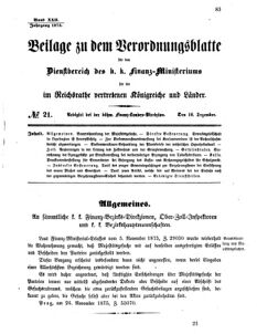 Verordnungsblatt für den Dienstbereich des K.K. Finanzministeriums für die im Reichsrate vertretenen Königreiche und Länder 18751216 Seite: 1