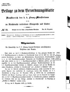 Verordnungsblatt für den Dienstbereich des K.K. Finanzministeriums für die im Reichsrate vertretenen Königreiche und Länder 18751228 Seite: 1