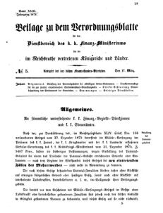 Verordnungsblatt für den Dienstbereich des K.K. Finanzministeriums für die im Reichsrate vertretenen Königreiche und Länder 18760317 Seite: 1