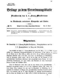 Verordnungsblatt für den Dienstbereich des K.K. Finanzministeriums für die im Reichsrate vertretenen Königreiche und Länder 18760418 Seite: 1