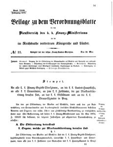 Verordnungsblatt für den Dienstbereich des K.K. Finanzministeriums für die im Reichsrate vertretenen Königreiche und Länder 18760530 Seite: 1