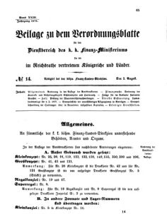 Verordnungsblatt für den Dienstbereich des K.K. Finanzministeriums für die im Reichsrate vertretenen Königreiche und Länder 18760802 Seite: 1