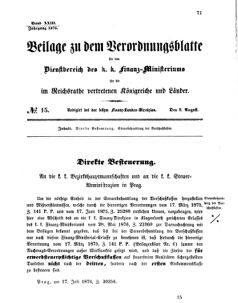 Verordnungsblatt für den Dienstbereich des K.K. Finanzministeriums für die im Reichsrate vertretenen Königreiche und Länder 18760808 Seite: 1