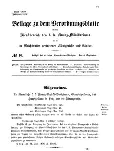 Verordnungsblatt für den Dienstbereich des K.K. Finanzministeriums für die im Reichsrate vertretenen Königreiche und Länder 18760906 Seite: 1