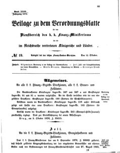 Verordnungsblatt für den Dienstbereich des K.K. Finanzministeriums für die im Reichsrate vertretenen Königreiche und Länder 18761013 Seite: 1