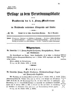 Verordnungsblatt für den Dienstbereich des K.K. Finanzministeriums für die im Reichsrate vertretenen Königreiche und Länder 18761108 Seite: 1