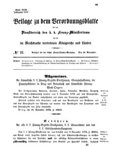 Verordnungsblatt für den Dienstbereich des K.K. Finanzministeriums für die im Reichsrate vertretenen Königreiche und Länder 18761129 Seite: 1