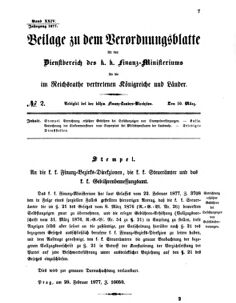 Verordnungsblatt für den Dienstbereich des K.K. Finanzministeriums für die im Reichsrate vertretenen Königreiche und Länder 18770310 Seite: 1