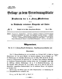 Verordnungsblatt für den Dienstbereich des K.K. Finanzministeriums für die im Reichsrate vertretenen Königreiche und Länder 18770509 Seite: 1