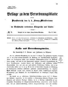 Verordnungsblatt für den Dienstbereich des K.K. Finanzministeriums für die im Reichsrate vertretenen Königreiche und Länder 18770727 Seite: 1