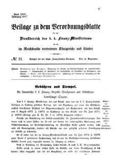 Verordnungsblatt für den Dienstbereich des K.K. Finanzministeriums für die im Reichsrate vertretenen Königreiche und Länder 18770912 Seite: 1