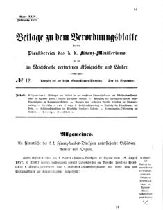 Verordnungsblatt für den Dienstbereich des K.K. Finanzministeriums für die im Reichsrate vertretenen Königreiche und Länder 18770919 Seite: 1