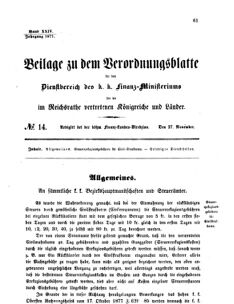 Verordnungsblatt für den Dienstbereich des K.K. Finanzministeriums für die im Reichsrate vertretenen Königreiche und Länder 18771127 Seite: 1