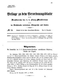 Verordnungsblatt für den Dienstbereich des K.K. Finanzministeriums für die im Reichsrate vertretenen Königreiche und Länder 18771231 Seite: 1