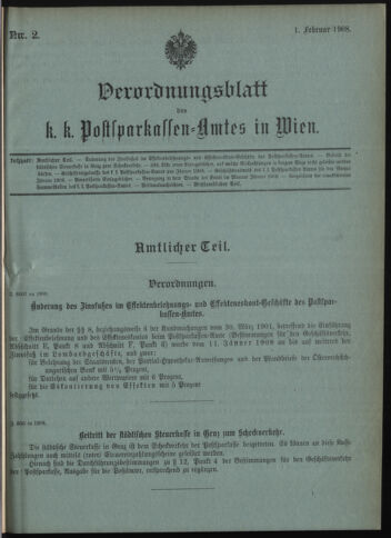 Verordnungsblatt des Postsparkassen-Amtes in Wien 19080201 Seite: 1