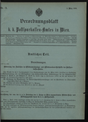 Verordnungsblatt des Postsparkassen-Amtes in Wien 19080302 Seite: 1