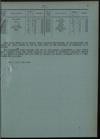 Verordnungsblatt des Postsparkassen-Amtes in Wien 19080501 Seite: 7