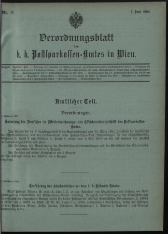 Verordnungsblatt des Postsparkassen-Amtes in Wien 19080601 Seite: 1