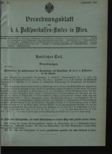 Verordnungsblatt des Postsparkassen-Amtes in Wien 19080901 Seite: 1