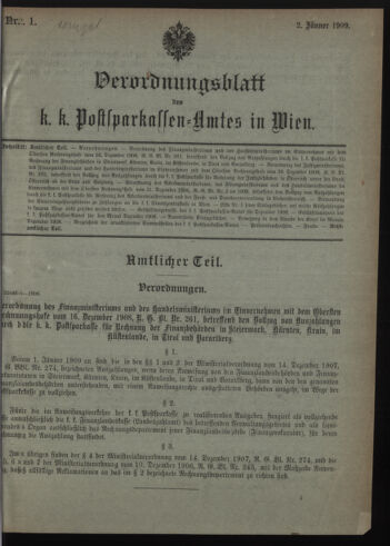 Verordnungsblatt des Postsparkassen-Amtes in Wien 19090102 Seite: 1