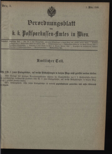 Verordnungsblatt des Postsparkassen-Amtes in Wien 19090301 Seite: 1