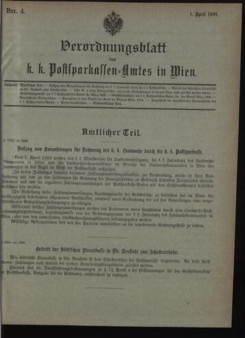 Verordnungsblatt des Postsparkassen-Amtes in Wien 19090401 Seite: 1