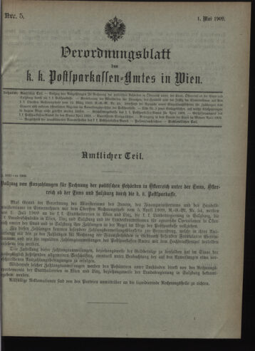 Verordnungsblatt des Postsparkassen-Amtes in Wien 19090501 Seite: 1