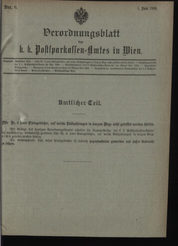 Verordnungsblatt des Postsparkassen-Amtes in Wien 19090601 Seite: 1