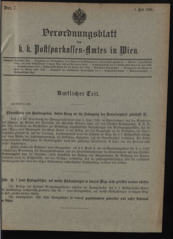 Verordnungsblatt des Postsparkassen-Amtes in Wien 19090701 Seite: 1