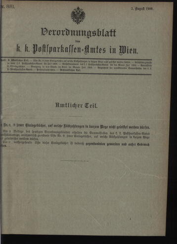 Verordnungsblatt des Postsparkassen-Amtes in Wien 19090802 Seite: 1