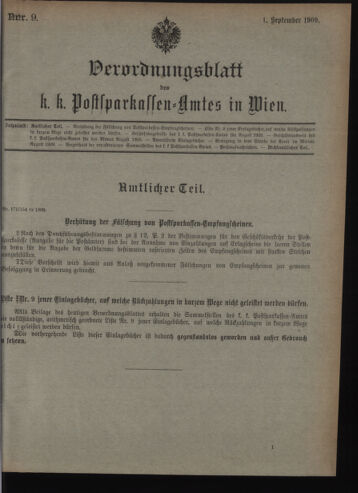 Verordnungsblatt des Postsparkassen-Amtes in Wien 19090901 Seite: 1