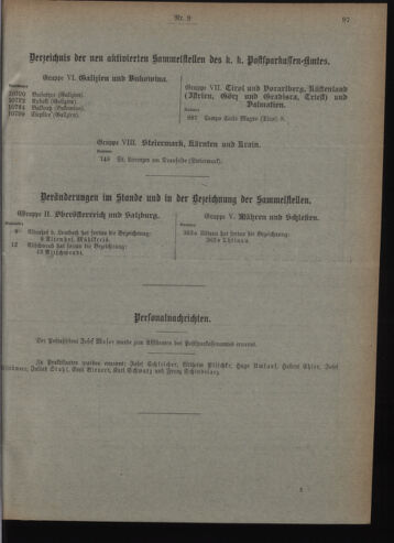 Verordnungsblatt des Postsparkassen-Amtes in Wien 19090901 Seite: 9