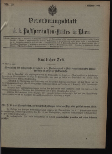 Verordnungsblatt des Postsparkassen-Amtes in Wien 19091001 Seite: 1