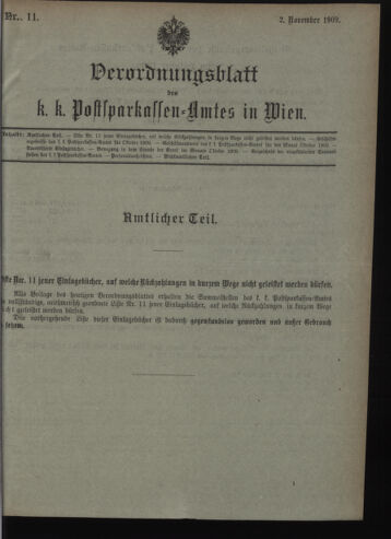 Verordnungsblatt des Postsparkassen-Amtes in Wien 19091102 Seite: 1