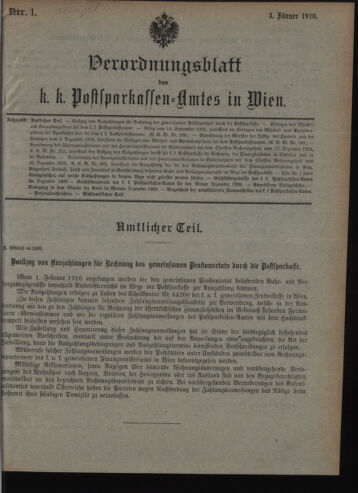 Verordnungsblatt des Postsparkassen-Amtes in Wien 19100103 Seite: 1