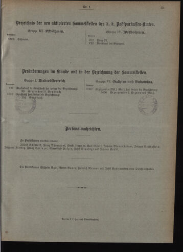 Verordnungsblatt des Postsparkassen-Amtes in Wien 19100103 Seite: 15