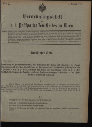 Verordnungsblatt des Postsparkassen-Amtes in Wien 19100201 Seite: 1