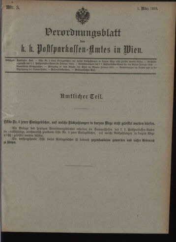 Verordnungsblatt des Postsparkassen-Amtes in Wien