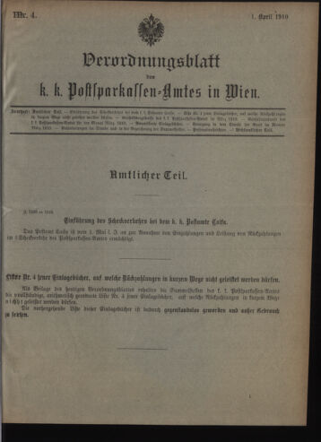 Verordnungsblatt des Postsparkassen-Amtes in Wien 19100401 Seite: 1