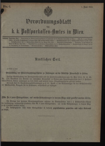 Verordnungsblatt des Postsparkassen-Amtes in Wien 19100601 Seite: 1