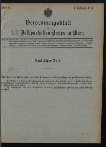 Verordnungsblatt des Postsparkassen-Amtes in Wien 19100901 Seite: 1