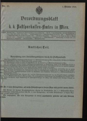 Verordnungsblatt des Postsparkassen-Amtes in Wien 19101001 Seite: 1